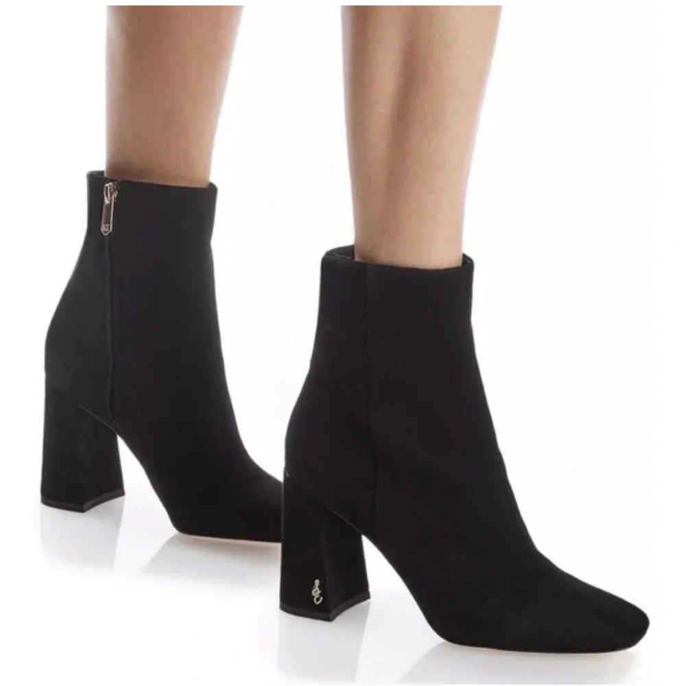 Sam Edelman Codie Black Suede Ankle Boots Block Heel Size 7